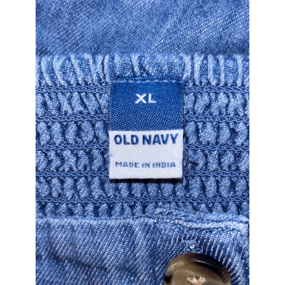 Old Navy Denim Mini Chambray Dress XL Square Neck Puff Sleeve Button Front BoHo - Picture 4 of 7